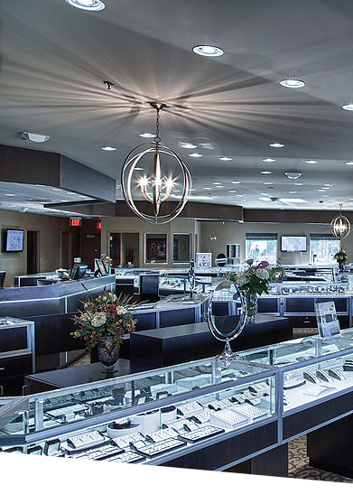  Lighting and chandeliers inside jewelry showroom  